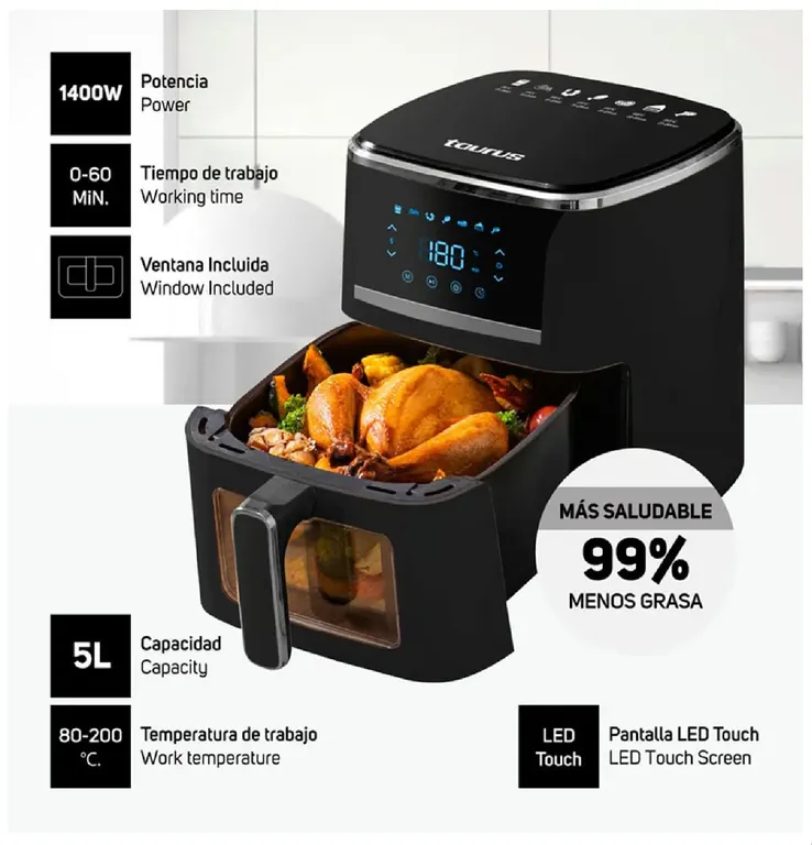 Freidora de Aire Silver Fryer 5L 1400W - Negro