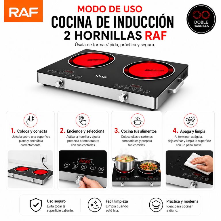 COCINA DE INDUCCIÓN 2 HORNILLAS RAF