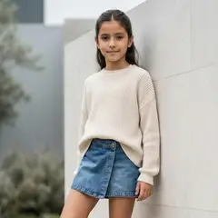 GENERICO - Falda Short Niña Denim Jean Azul Cruzada con Botón - Angela Kids