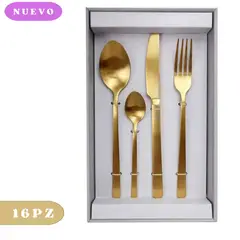 Ichimatsu - Juego de Cubiertos Dorado 16 Piezas