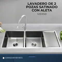 FRATELLI - Lavadero Doble Poza Satinado con Escurridor Integrado y Desagüe