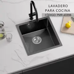 FRATELLI - Lavadero Premium Negro Compacto Acero Inoxidable con Canastilla