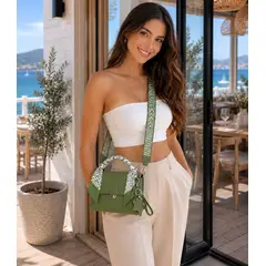 GENERICO - CARTERA BOLSO CROSSBODY DE MANO CON PAÑUELO LLAVERO MORRAL TOTE DE MUJER PREMIUM VERDE