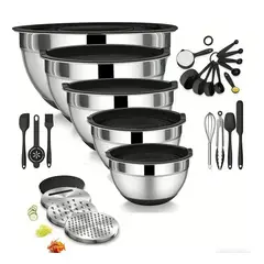 U BUY - De Bowls Con Tapa Acero Inoxidable Antideslizante Plateado