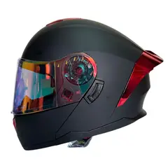 XTREME - CASCO PARA MOTO ABATIBLE NEGRO VISOR ROJO DIA Y NOCHE