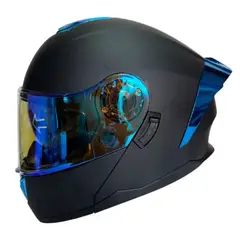 XTREME - CASCO PARA MOTO ABATIBLE NEGRO VISOR AZUL DIA Y NOCHE