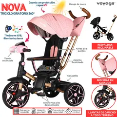 VOYAGE - Triciclo Musical Giratorio 360º para niños NOVA Rosado