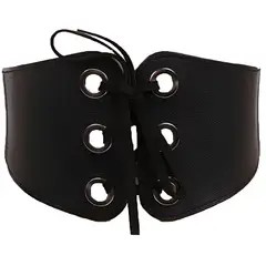 GENERICO - Cinturón Corsé Elástico Negro con Cordones para Mujer - Cinturón Mabel