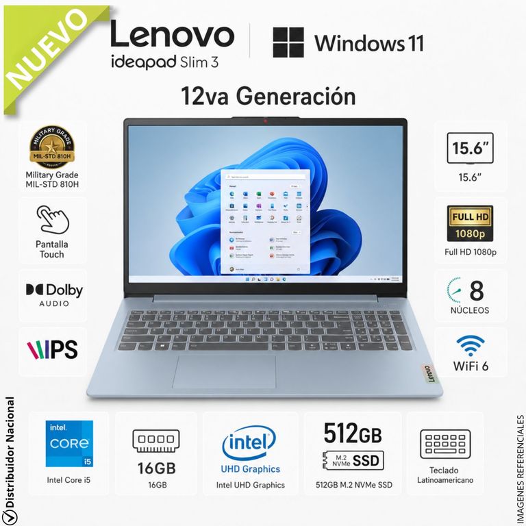 Laptop Notebook IdeaPad Slim 3 15IAH8 15.6" FHD TÁCTIL Intel Core i5-12450H 16GB RAM 512GB SSD - 83ER00NKLM
