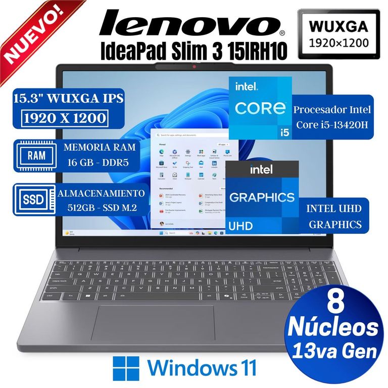 Laptop Notebook IdeaPad Slim 3 Intel Core i5-13420H 16GB RAM 512GB SSD 15.3" WUXGA IPS - 83K100C3LM