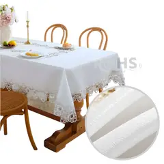 OEM - Mantel Bordado Floral Rectangular Blanco 150x250 cm con Encaje Decorativo