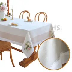 OEM - Mantel Bordado Floral Rectangular Beige y Blanco 150x250 cm con Diseño Rosa