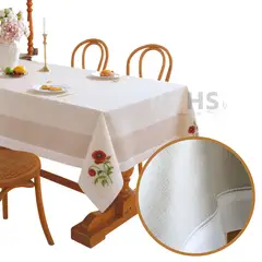 OEM - Mantel Bordado Floral Rectangular Beige y Blanco 150x250 cm con Diseño Amapola