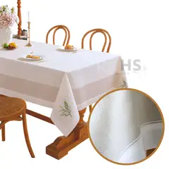 OEM - Mantel Bordado Floral Rectangular Beige y Blanco 150x250 cm con Diseño Margaritas