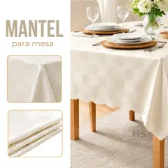 OEM - Mantel Rectangular De Poliéster Hueso 140x220 cm Para Mesa Comedor