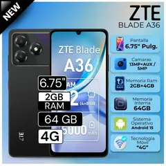 ZTE - Celular Blade A36 6.75" Pulg. 2GB RAM 64GB Android 15 - Negro