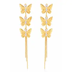 GENERICO - Aretes Largos Mariposa Mujer con Circonias Dorados Elegantes Colgantes
