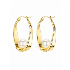 GENERICO - Aretes Argollas Mujer con Perla Dorados Elegantes Modernos