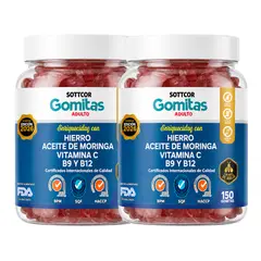SOTTCOR LABS - PACK X 02 - Gomitas de Hierro con Aceite de Moringa para Adulto 150 Gomitas - Hierro