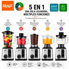 RAFF - Licuadora Multifuncional 5 En 1 RAF 2600W 3L Con Picadora y Molino