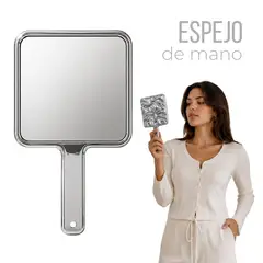 OEM - Espejo De Mano Plateado Con Mango Diseño Cuadrado