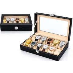 GENERICO - Caja Porta 12 Relojes Elegante Lujo Organizador Vidrio Transparente