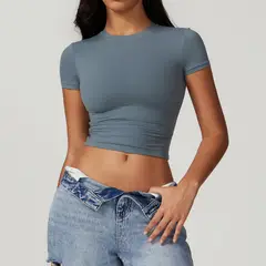 TIOZONEY - Camiseta deportiva de manga corta para mujer-Gris