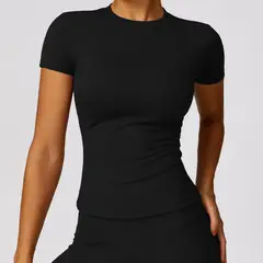 TIOZONEY - Camiseta deportiva de manga corta para mujer-Negro