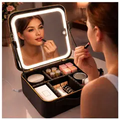 GENERICO - Neceser Organizador De Maquillaje con Espejo Luz Led Portátil Negro