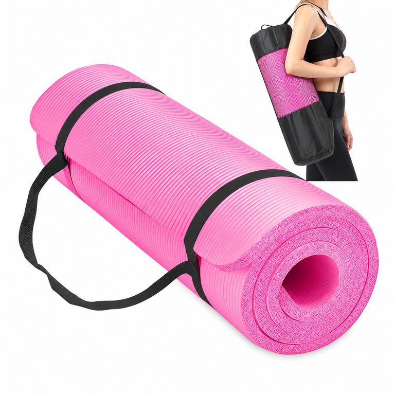 Colchoneta Yoga Mat Gruesa 15 mm con Bolso y Sujetador Rosad