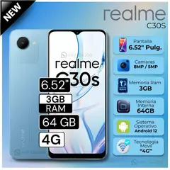 REALME - Celular C30S 6.52" Pulg. 3GB RAM 64GB Android 12 - Azul