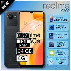 REALME - Celular C30S 6.52" Pulg. 3GB RAM 64GB Android 12 - Negro