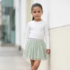 GENERICO - Falda Tutú Niña Menta Tul con Flores Forro Algodón - Angela Kids