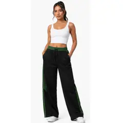 ENKI - Pantalón Deportivo Wide Leg Mujer Negro Verde Tela Nova