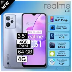 ZTE - Celular Realme C31 6.5" Pulg. 4GB RAM 64GB Android 11 - Plata