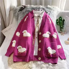GENERICO - Chompa Cardigan Pink Ovejas - Estilo Coreano