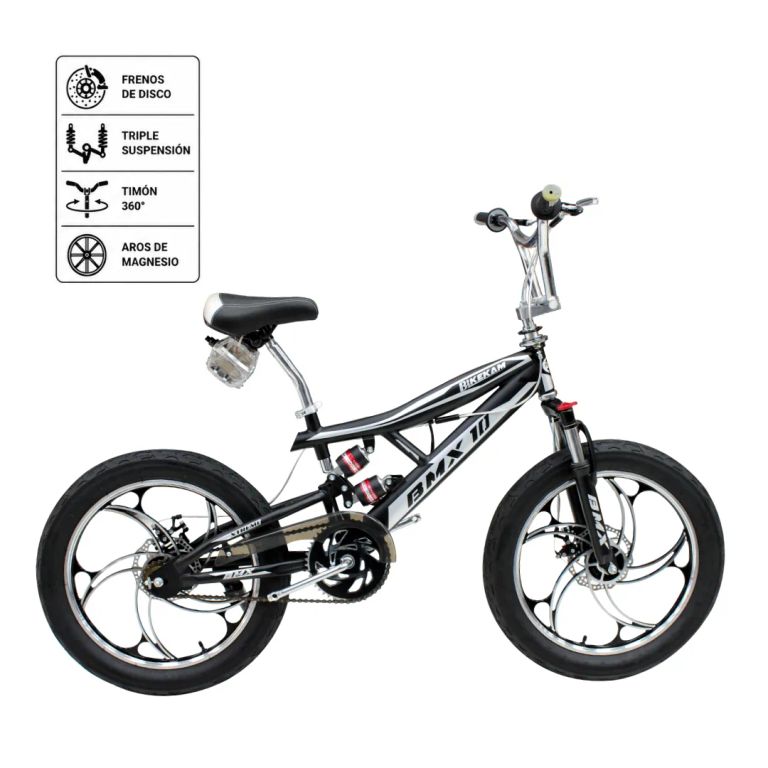 Bicicleta BMX Aro 20 con Suspensiones Negro con Gris