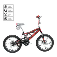 GENERICO - Bicicleta BMX Aro 20 Bikekam Triple Suspensión y Frenos de Disco Negro con Rojo