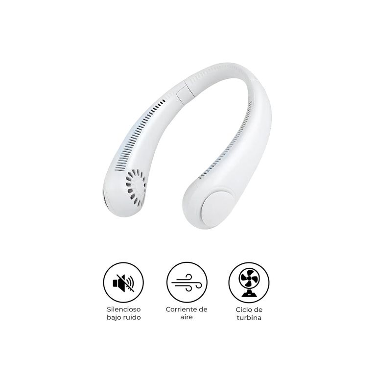 Ventilador Cuello Portátil Recargable Digital Blanco USB