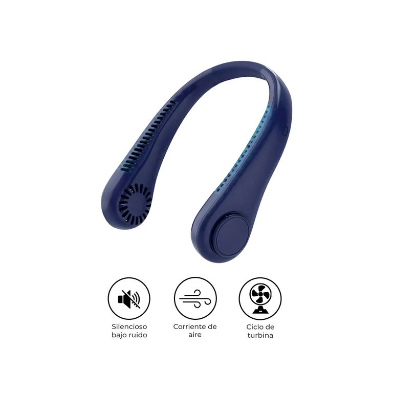 Ventilador Cuello Portátil Recargable Digital Azul USB
