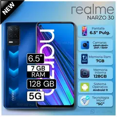 REALME - Celular Narzo 30 5G 6.5" Pulg. 7GB RAM 128GB Android 11 - Azul
