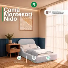 MUEBLES MACRUMO - Cama Montesori Nido Gris Claro 1.5 Plazas