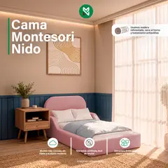 MUEBLES MACRUMO - Cama Montesori Nido Rosa 1.5 Plazas