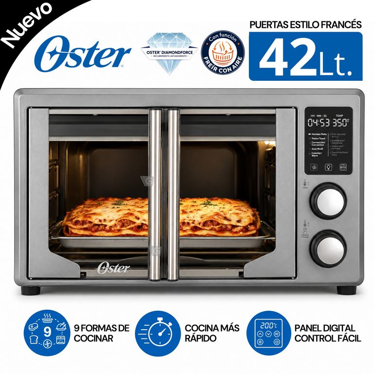 Horno con freidora de aire digital Oster® de 42 litros, puertas francesas, TSSTTV42FDDAFNS