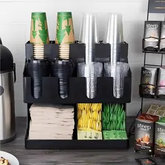 JINDE - ORGANIZADOR PORTA VASOS Y TAPAS 8 COMPARTIMIENTOS + CONDIMENTOS PARA CAFE 3 COMPARTIMIENTOS