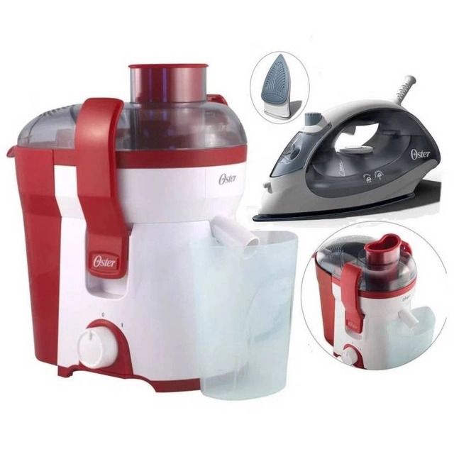 COMBO PLANCHA COMPACT AZUL NIEBLA Y EXTRACTOR DE JUGOS 400W ROJO