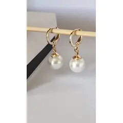 GENERICO - Aretes Colgantes de Perla bañados en oro 18K