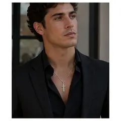 OEM - Collar Cruz Hombre Plana Marco Negro Acero Inoxidable x Dia del Padre
