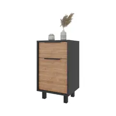 FMFURNITURE - Velador 1 Cajón 1 Puerta Fm-002N Negro Y Café Claro