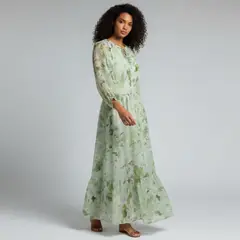SHEY DI - Vestido verde floral largo seda